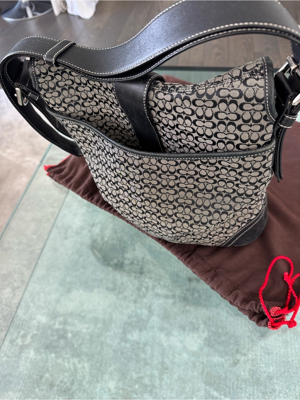 Coach Gray/Black Signature Canvas Buckle Shoulder Bag - Picture 3 of 6